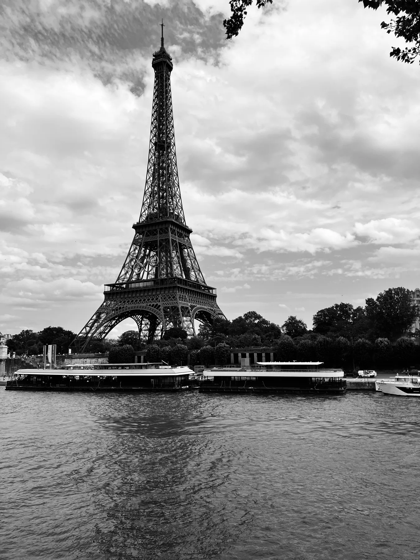 Eiffel Tower, Paris, France – black and white view from the Seine